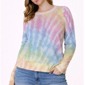 Talbots Sweater Womens Linen Blend Pastel Tie Dye light weight crew neck SZ SM